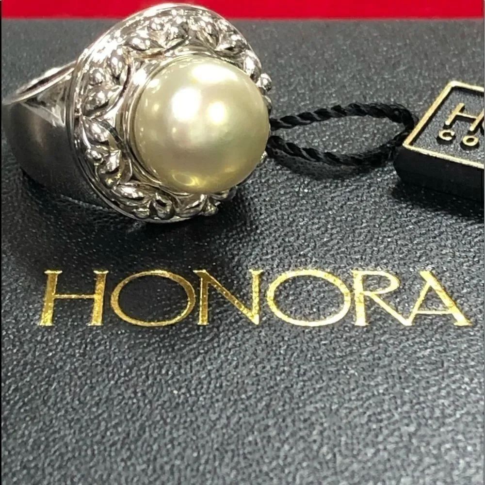 Honora Pearl Ring 925 Sterling Silver Wide Band